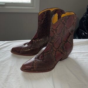 Free People Brown Snakeskin Ankle Boots